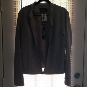 BNCI Gray Leather Striped Fall Jacket